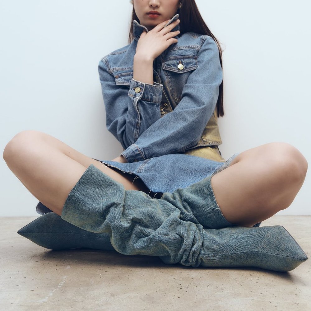 Zara Slouchy Denim Boots - Picture 2 of 8